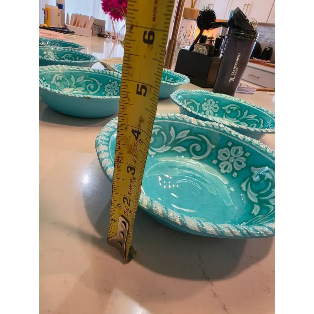 Set of Turquoise Floral Melanine bowls /Italian Style /5 piece